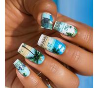 24Pcs Coffin Press On Coconuts Tree French Fake Acrylic False,Artificial Glues On Womens