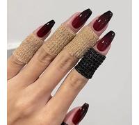 24Pcs Coffin Press On Nails - Medium Red Black Gradient Acrylic Full Cover Fake Tips - 12 Sizes Glossy Artificial French Stick On for Women Girls Art Decorations