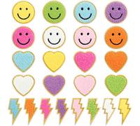 24pcs Colorful Chenille Embroidered Patches Preppy Iron on Patches for Girls Cute Glitter Lightning Bolt Sew on Applique DIY Craft Accessories for Backpacks Clothing Jackets Hats