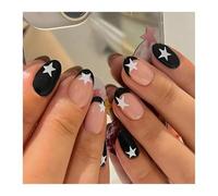 24pcs Colorful Five-pointed Star Press On Nails Red Stripes French Style Yellow Almond European Fake Nail Tips For Girls(Y2)