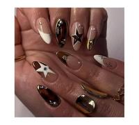 24pcs Colorful Five-pointed Star Press On Nails Red Stripes French Style Yellow Almond European Fake Nail Tips For Girls(Y4)