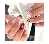 24pcs Colorful Five-pointed Star Press On Nails Red Stripes French Style Yellow Almond European Fake Nail Tips For Girls(Y5)