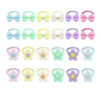 24pcs Colourful Baby Hair Ties for Girls, Soft Seamless Bows and Flowers Toddler Elastic Hair Bands, Baby Hair Ties Ponytail Holder, Colored Soft Bows Hair Ties, for Toddlers, Babies, Girls