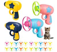 24Pcs Colourful Cat Flying Disc Launcher, Interactive Cat with Flying Disc Launcher,Indoor Exercise and Hunting Simulation for Feline Companions,Includes Four Shooters and Twenty Colourful Propellers