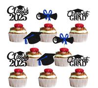 24Pcs Congrats Grad Cupcake Topper Graduation Party Decoration Class of 2025 Black Blue Glitter