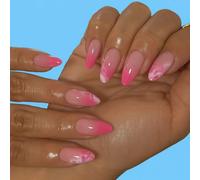 24PCS Cotton Candy Pink Press on Nails - French Tip Peony Mist Tone Cloud Swirl Design Romantic Ombre Art - Sweet Modern Minimalist Pastel Glow Nail Style