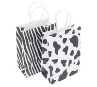 24pcs Cow Print Paper Gift Bags Foldable White Packaging