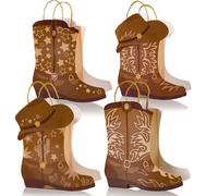 24Pcs Cowboy Boots Paper Bags Western Theme Party Decorations Favors Wild West Kraft Gift Bag with Handles Rodeo Cowgirl Boot Hat Goodie Bag for Cowboy Birthday Bachelorette Baby Shower Party Supplies