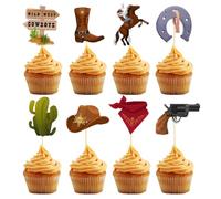 24Pcs Cowboy Cupcake Toppers, Western Cowboy Cupcake Toppers for Men Boys Western Theme Birthday Cake Decorations