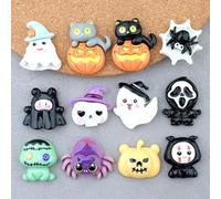 24Pcs Craft Accessory, Resin Charms Halloween Cabochons Bulk, Assorted Holiday Pumpkins Cats Horror Flatback Cabochon for DIY Crafts Jewelry Making Embellishment(12 Styles)