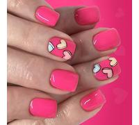 24Pcs Creative Doodles Art Presses on Nails Heart Four Point Star Pattern Glossys Short Square Fashionable Look ABS Artificial Nails Comfortable Materials Easy to Apply Valentines Day Short