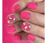 24Pcs Creative Doodles Art Presses on Nails Heart Four Point Star Pattern Glossys Short Square Fashionable Look Everyday Nail