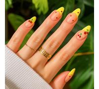 24Pcs Cute Cherry Press On Nails - Glossy Green French Tip False Nails for Summer Vibes - Almond Shape Stick On with Accessory Tools for Easy DIY