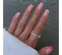 24pcs Cute Rainbow False Nails - Short Square Stick-on with Adhesive - Cover Tips - Artificial Finger Manicure for Women