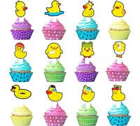 24pcs Cute Yellow Duck Cupcake Toppers Kids Duckling Theme Happy Birthday Decorations Set, Boys and Girls Birthday Party, Baby Shower, Farm Theme Party Cartoon Duck Decoration Supplies