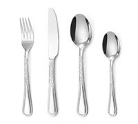 24PCS Cutlery Set, ASKSCICI Stainless Steel Flatware Set for 6-Person, Food-Grade Silverware Set with Floral Embossed Handle, Utensil Sets for Home Restaurant, Mirror Polished, Dishwasher Safe