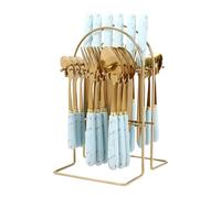 24PCS Cutlery Set with Stand, Stainless Flatware for 6 (Blue-A)