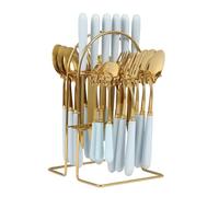 24PCS Cutlery Set with Stand, Stainless Flatware for 6 (Blue-B)