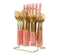 24PCS Cutlery Set with Stand, Stainless Flatware for 6 (Pink)