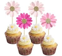 24Pcs Daisy Cupcake Toppers Flower Cake Topper Decorations Daisy Cake Decorations Chrysanthemum Cupcake Toppers Spring Daisy Flower Cake Picks for Birthday Wedding Supplies Rose Red Pink