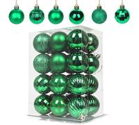 24Pcs Dark Green Baubles for Christmas Tree Decorations,60mm/2.36" Large Xmas Bauble Hanging Ball,Christma Balls Ornaments with Strings,Shatterproof Green Christmas Baubles for Xmas Tree Holiday Party