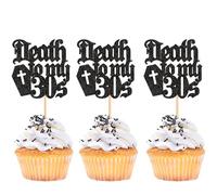 24pcs Death to My 30s Cupcake Toppers 30th Birthday Themed Party Supplies Death to My Thirties Party Rip to My 30s Disposable Plates for 30th Birthday Party Decorations