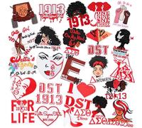 24Pcs Delta Sigma Theta Sorority Iron on Patches Paraphernalia DST 1913 Embroidered Patch Cute Trucker Hat Patch Sew on Repair Applique for Sorority Bags Jackets Clothes Probate Gifts for New Members