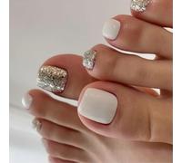 24pcs Designs False Toe Nails Glossy Short Square Fake Toenails Full Covers Glues On Fake Nails Press On Toenails Glues On Nail For Women French Tip