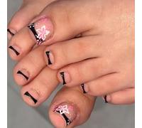 24pcs Designs False Toe Nails Glossy Short Square Fake Toenails Full Covers Glues on Fake Press on Toenails Glues on for Women French Tip