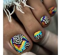 24pcs Designs False Toe Nails Glossy Short Square Fake Toenails Full Covers Glues on Press on Toenails French Tips with Design