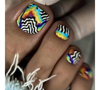 24pcs Designs False Toe Nails Glossy Short Square Fake Toenails Full Covers Glues on Press on Toenails French Tips with Design