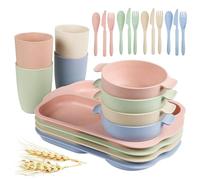 24pcs Dinnerware Set for 4 - 4 Color Options, Unbreakable Divided Plates, Bowls, Cups & Cutlery, Reusable Eco-Friendly Tableware for Kids, Camping, Parties & Home Use