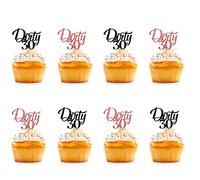 24pcs - Dirty 30 Cupcake Toppers, Black & Rose Gold Glitter Happy 30th Birthday Cupcake Picks, Cake Decorations for 30th Birthday/Anniversary Party