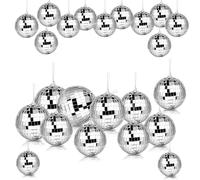 24Pcs Disco Ball Decorations, Mirror Ball Sparkly with Hanging Ring, Silver Glitter Balls, Hanging Disco Light Mirror 70s 80s DJs Party Wedding Birthday Cake Topper Christmas Tree Decor(3/6/8/10cm)