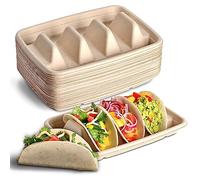 24PCS Disposable Taco Holders for Party, Premium Paper Taco Plates with 3 Dividers, Fiesta Tacos Holder Tray for Taco Tuesday Bar Serving Set, Decorations Supplies