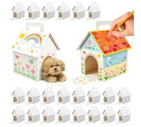 24PCS Dog Party Favors Boxes DIY Blank Puppy House Treat Boxes with Handle Paper Candy Present Holders for Birthday Party Pet Theme Crafts(white,Style 1)
