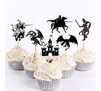 24Pcs Dragon Knight Birthday Cupcake Toppers Castle Cupcake Picks Flying Dragon Theme Birthday Party Decorations for Medieval Theme Fairy Tale Fantasy Birthday Baby Shower 1st Birthday Party Supplies