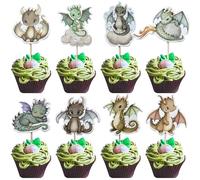 24Pcs Dragon Party Cupcake Toppers Dragon Birthday Party Decoration Fantasy Dragon Cake Decorations for Flying Dragon Baby Shower Supplies