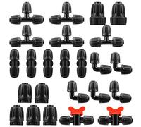 24pcs Drip Irrigation Fittings Kits, 3/4" to 1/2" Adapter and Tee | Elbow | Coupler Connectors | End Caps | Shut Off Valve for 1/2" Drip Irrigation Tubing, Anti-Leak Garden Watering System