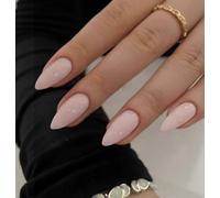 24PCS Dusty Pink Almond Press On Nails - Medium Stiletto Solid Colour False Nails & Smooth Glossy Acrylic, Elegant Set for Women Wedding Ceremony Evening Reception Formal Events