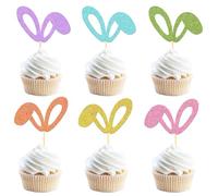 24Pcs Easter Bunny Ear Cupcake Toppers for Happy Easter Decorations, Rabbit Ear Cake Topper for Birthday Baby Shower Party Supplies(Ear C)