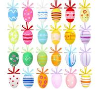 24pcs Easter Egg Hanging Decorations for Kids Easter Day,Colorful Plastic Easter Hanging Eggs for Trees,Plastic Easter Eggs for Easter Tree Ornament,Home Hanging Easter Stuffers Spring Party Decor