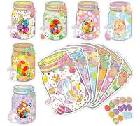 24Pcs Easter Gift Cards for Kids Classroom, DIY Happy Easter Mason Jar Candy Card Bulk with Treats Bags Easter Exchange Greeting Card for School Party Favors Supplies