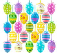 24Pcs Easter Hanging Egg Ornaments - Multicolor Hand-Painted Plastic Easter Eggs for DIY Crafts, Tree, and Home Decoration (Random Styles)