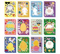 24pcs Easter Make a Face Stickers, 12 Styles Colorful Eggs Bunny Chick Sheep Easter Party Games Stickers Make Your Own Face Stickers for Kids DIY Crafts Party Toys Gifts
