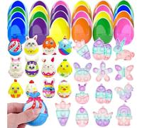 24PCS Easter Mini Fidget Sensory Pop Toy Set - Silicone Stress Relief Keychains for Adults , Easter Basket Stuffers, Party Favors, Anxiety Relief Gifts with Bunny Egg Chick Shapes