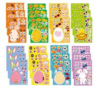 24Pcs Easter Stickers Craft Sticker, Easter Stickers, Bunny Egg Themed Make a Face with Bunny Egg Chick Sheep Party Games Decoration Supplies for Activities Supplies (6 Styles)