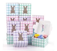24Pcs Easter Treat Boxes Pink Green Blue Purple Buffalo Plaid Cardboard Box with Rabbit Bunny Shape Window Spring Holiday Paper Gift Container for Cookie Goodie Candy Sweet Party Favors(Pink)