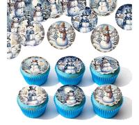 24Pcs Edible Christmas Snowman Cupcake Toppers Wafer Paper Merry Christmas Themed Party Decorations Picks for Birthday Party Cake Decorations