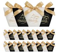 24Pcs Eid Mubarak Gift Bags for Ramadan, Gift Boxs for Halal Chocolate, Dates Sweet, Dessert - Muslim Gift Bags with Gold Ribbons for Ramadan Gifts, Eid Mubarak Party Decorations